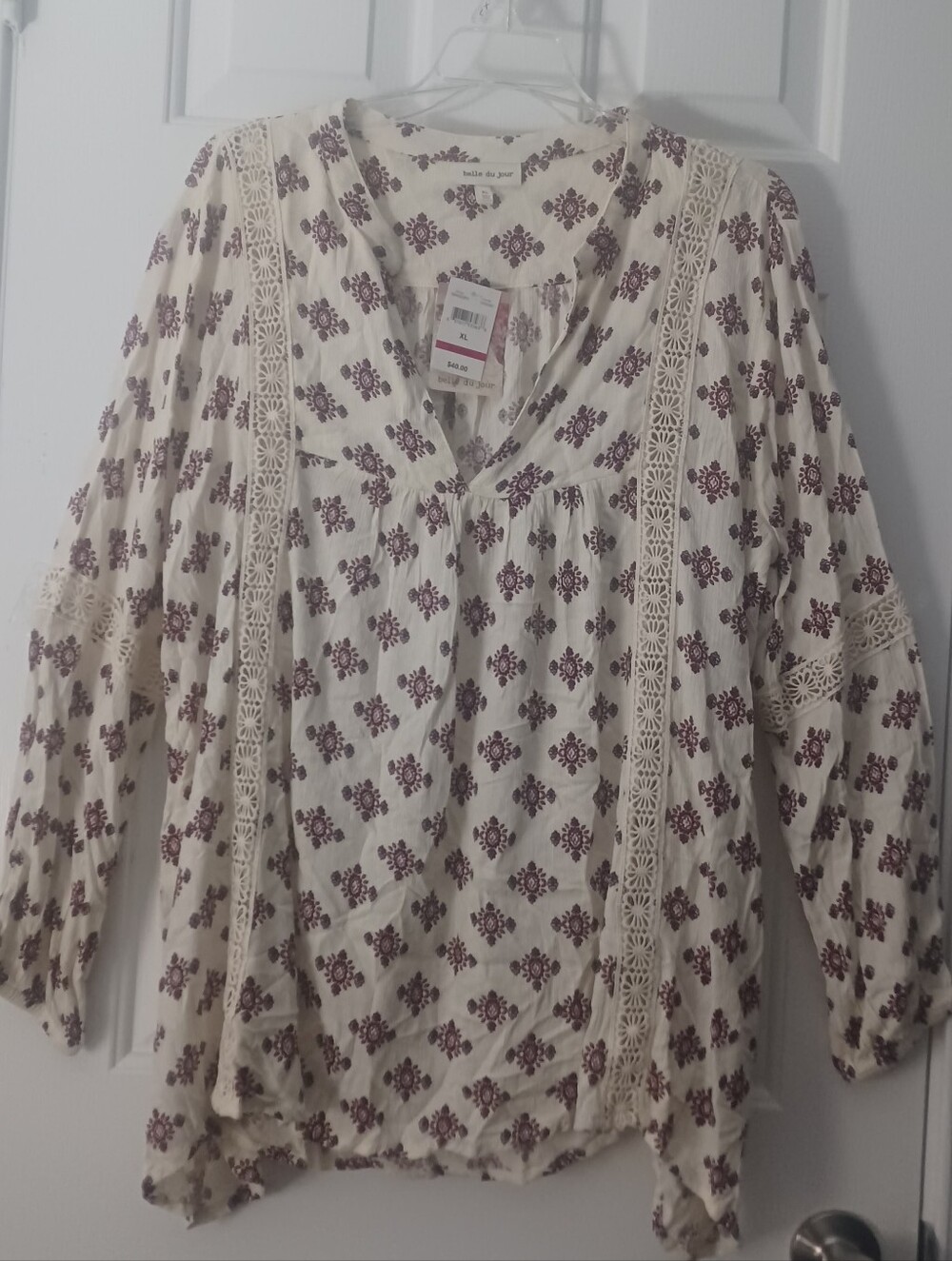 Belle Du Jour Floral Blouse Sz XL lace Boho Festival